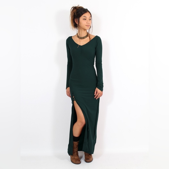 FALL SALE "Valkyrie" lace-up split long dress, Peacock teal Size M teal - Picture 2 of 2
